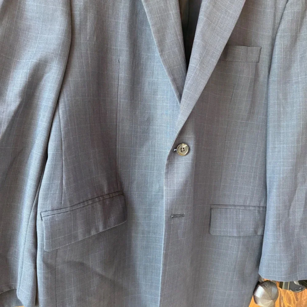 Lauren Ralph Lauren Blazer Men 46R Navy Gray Check Wool Sport Coat Pure New Wool